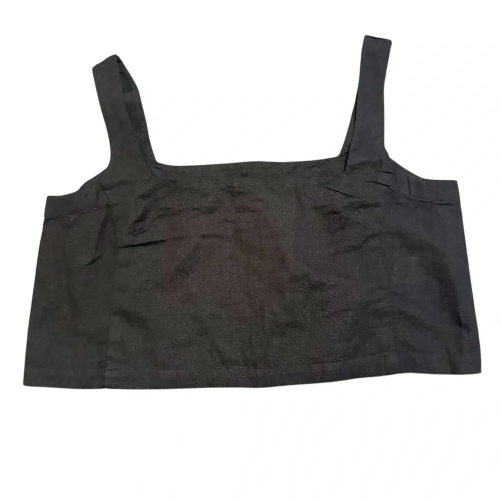 NWT Anthropologie Porridge• Black Cotton and Linen Square neck crop top size s - Picture 4 of 9